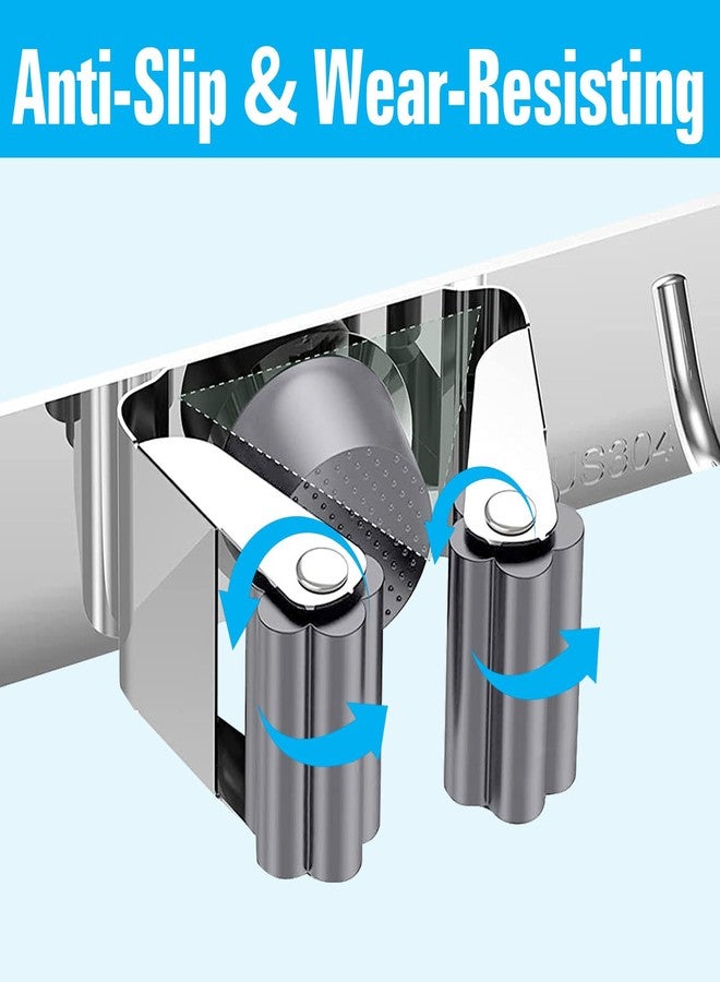 Tskcos Mop and Broom Holder Wall Mount Heavy Duty, Sturdy Stainless Steel Broom Cleaning Supplies Organizer, Metal Mop Broom Hanger Rack Wall Mounted 5 Racks 4 Hooks - Image 2
